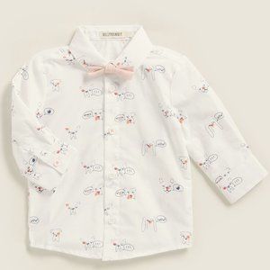 BILLYBANDIT White Dog Print Dress Shirt & Bow Tie